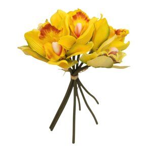 Artificial Cymbidium Orchid Bouquet 7 Stem Yellow Orchid Flowers Wedding Decor